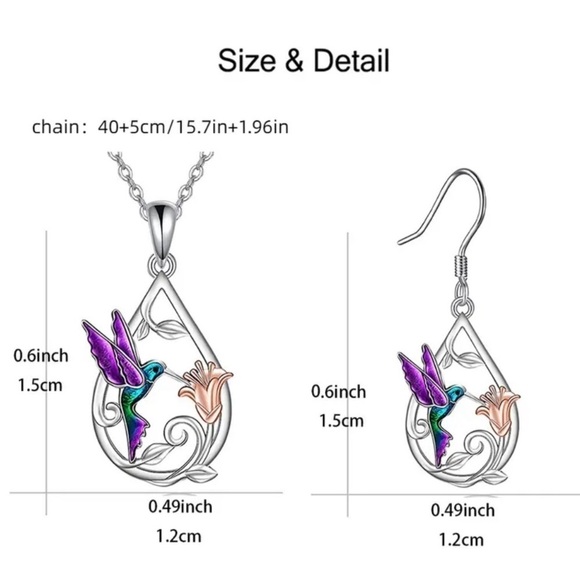 Blue Hummingbird Teardrop Necklace & Earrings Set NWT - Picture 5 of 8